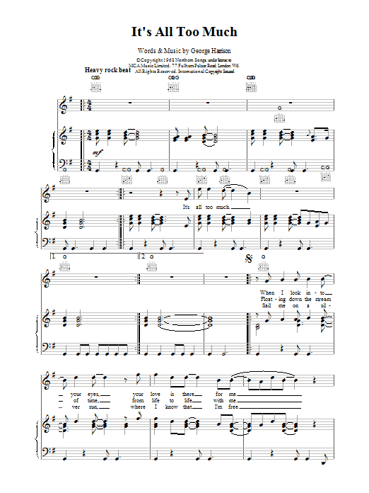 The Beatles It's All Too Much sheet music notes and chords arranged for Guitar Chords/Lyrics