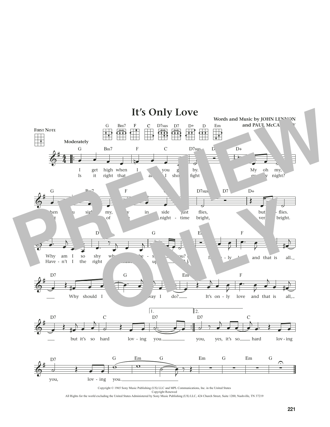 The Beatles It's Only Love (from The Daily Ukulele) (arr. Jim Beloff) sheet music notes and chords arranged for Ukulele