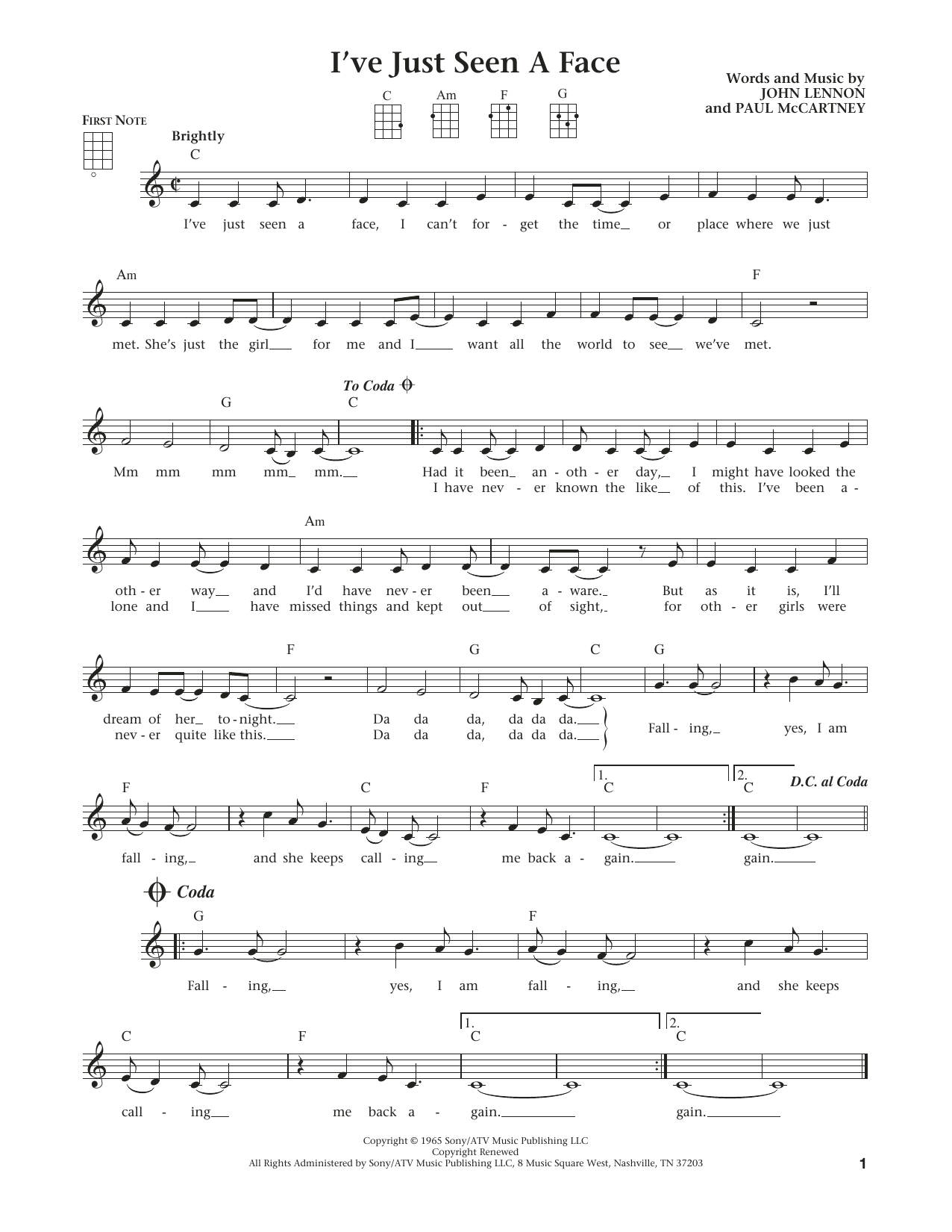 The Beatles I've Just Seen A Face (from The Daily Ukulele) (arr. Liz and Jim Beloff) sheet music notes and chords arranged for Ukulele
