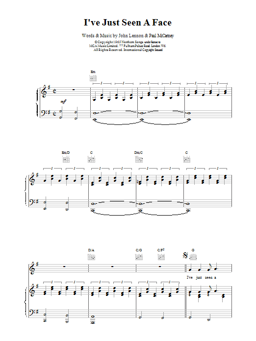 The Beatles I've Just Seen A Face sheet music notes and chords arranged for Alto Sax Solo