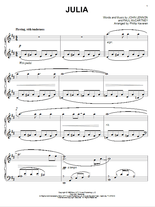 The Beatles Julia (arr. Phillip Keveren) sheet music notes and chords arranged for Piano Solo