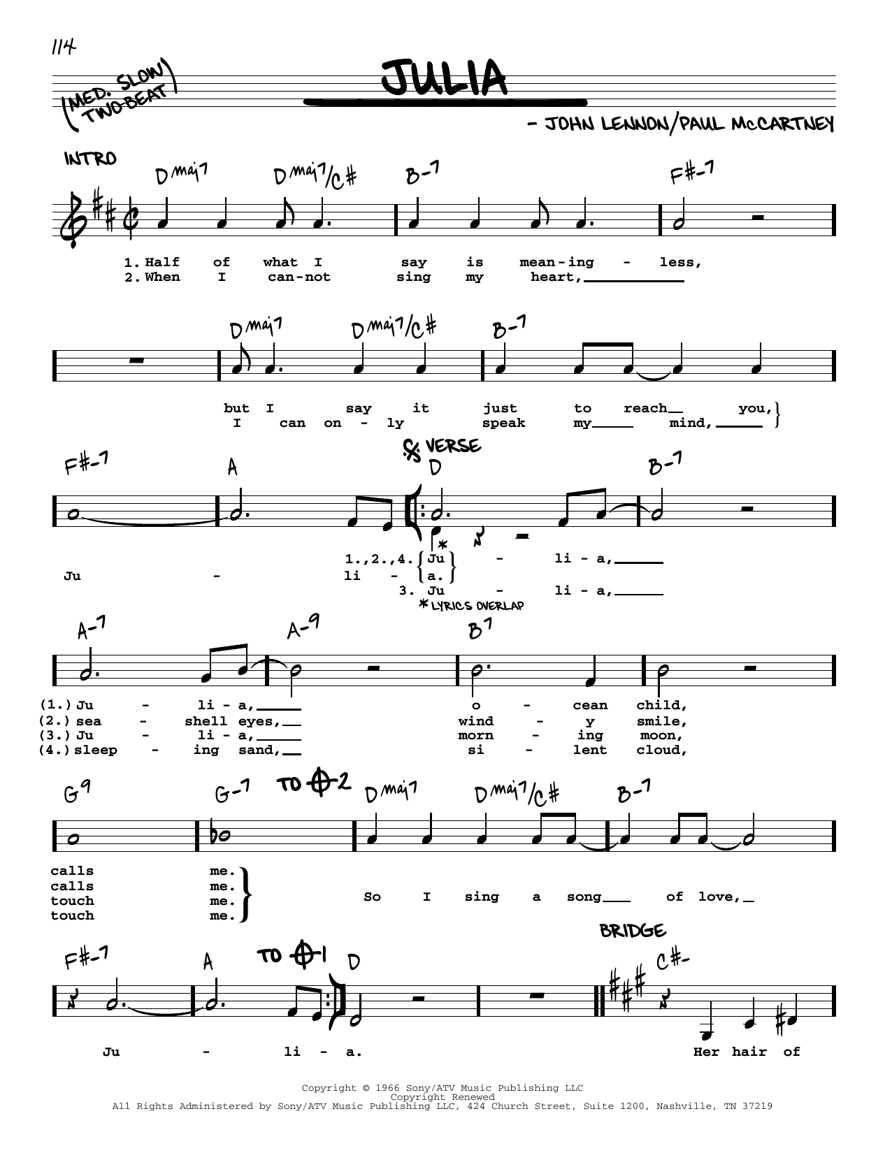 The Beatles Julia [Jazz version] sheet music notes and chords arranged for Real Book – Melody, Lyrics & Chords