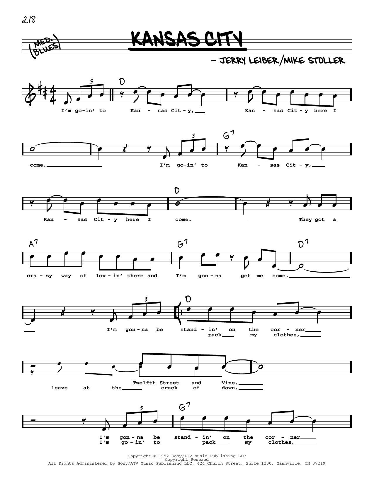 The Beatles Kansas City (High Voice) sheet music notes and chords arranged for Real Book – Melody, Lyrics & Chords