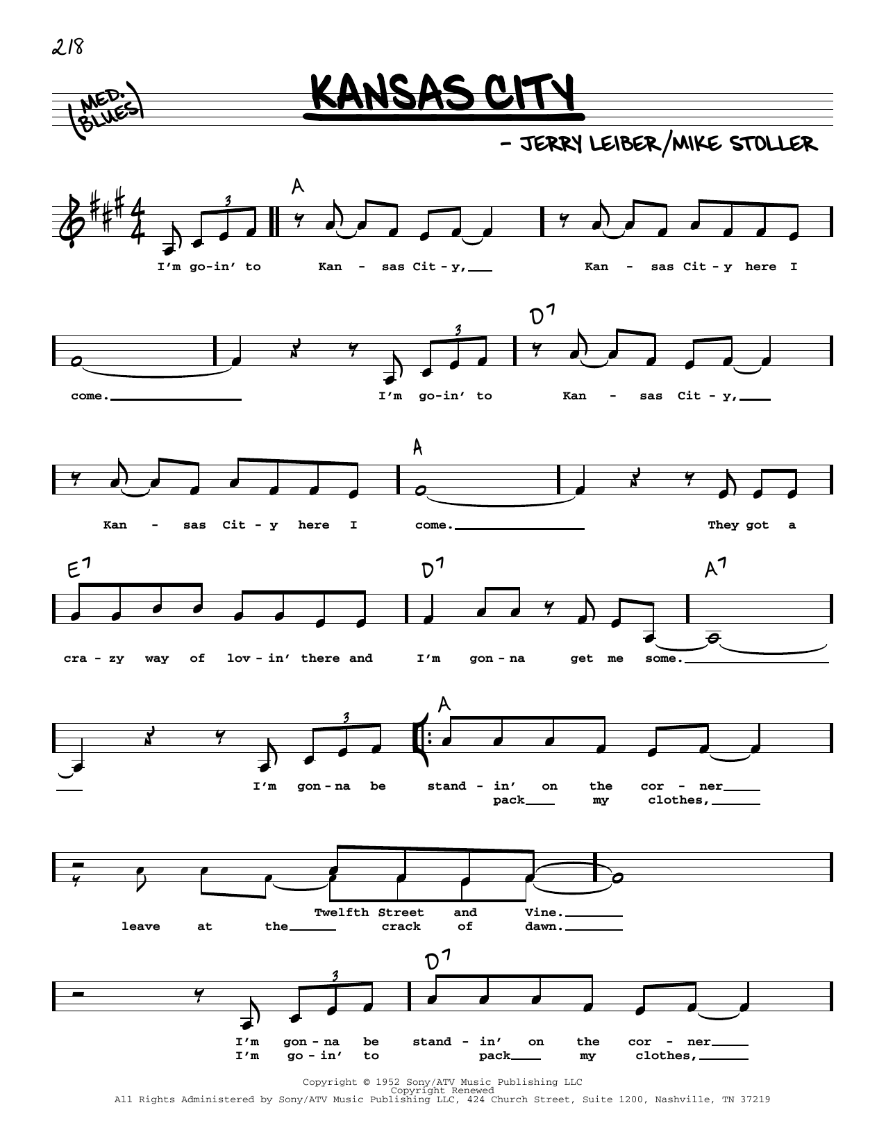 The Beatles Kansas City (Low Voice) sheet music notes and chords arranged for Real Book – Melody, Lyrics & Chords