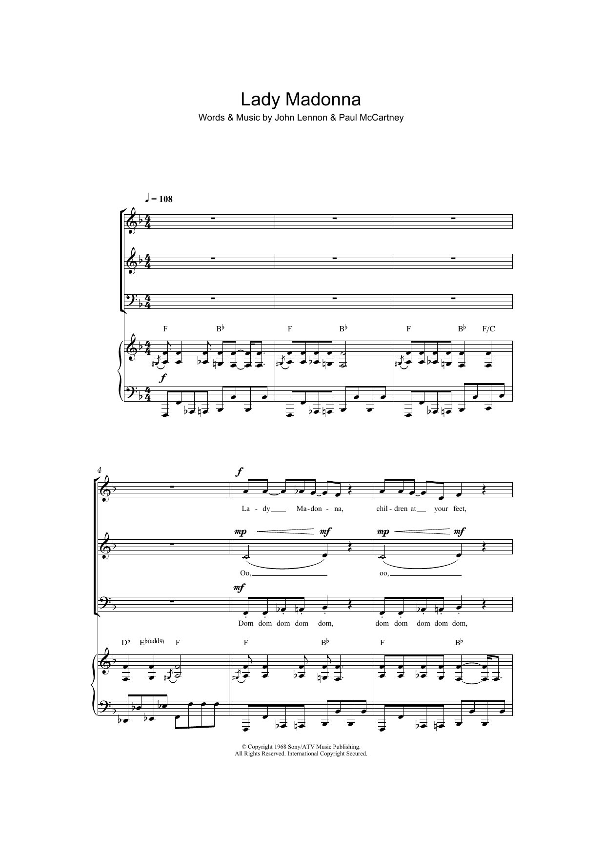 The Beatles Lady Madonna (arr. Jeremy Birchall) sheet music notes and chords arranged for SAB Choir
