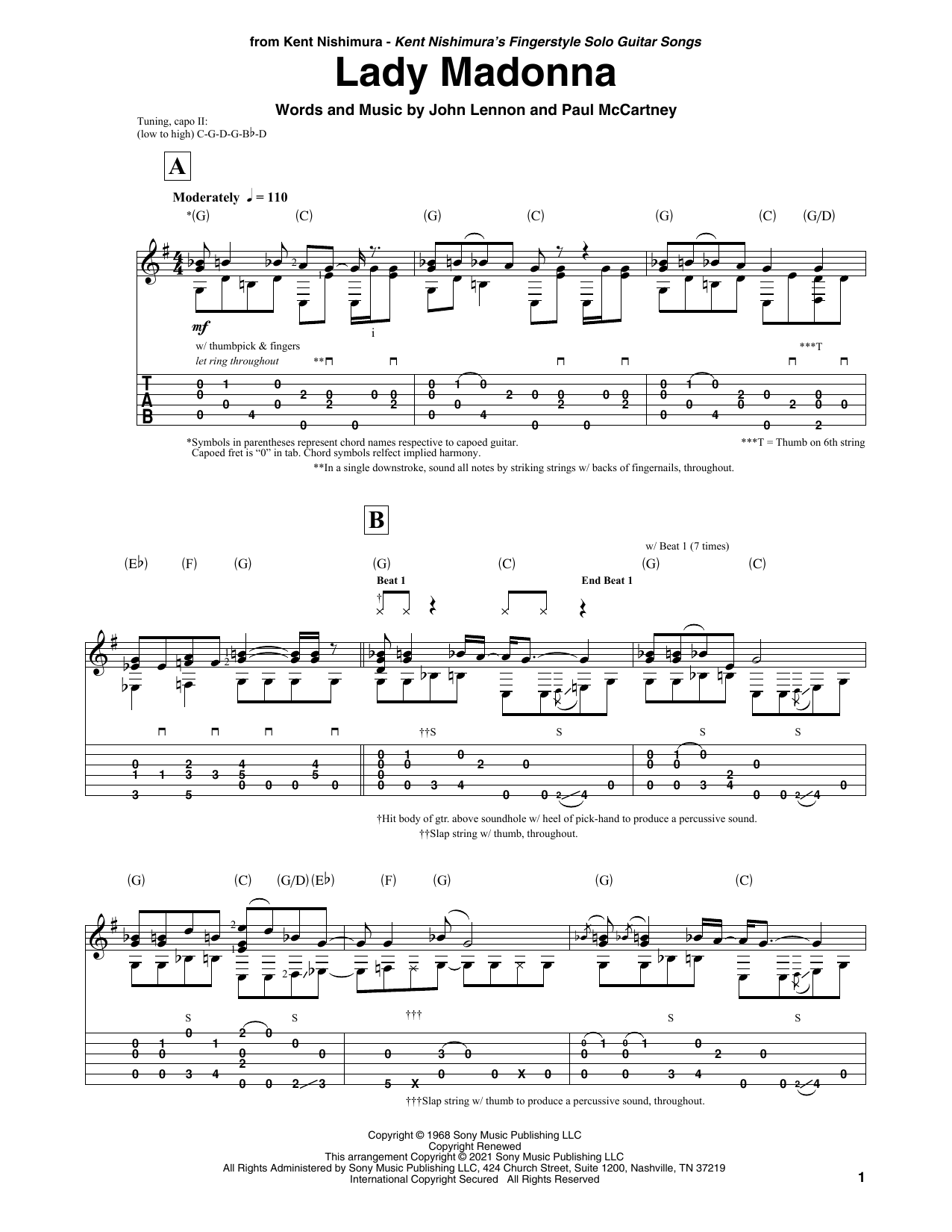 The Beatles Lady Madonna (arr. Kent Nishimura) sheet music notes and chords arranged for Solo Guitar