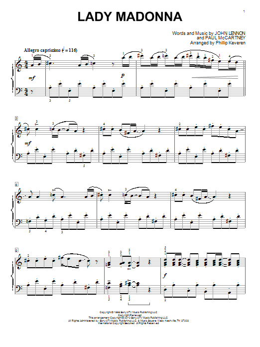 The Beatles Lady Madonna [Classical version] (arr. Phillip Keveren) sheet music notes and chords arranged for Easy Piano