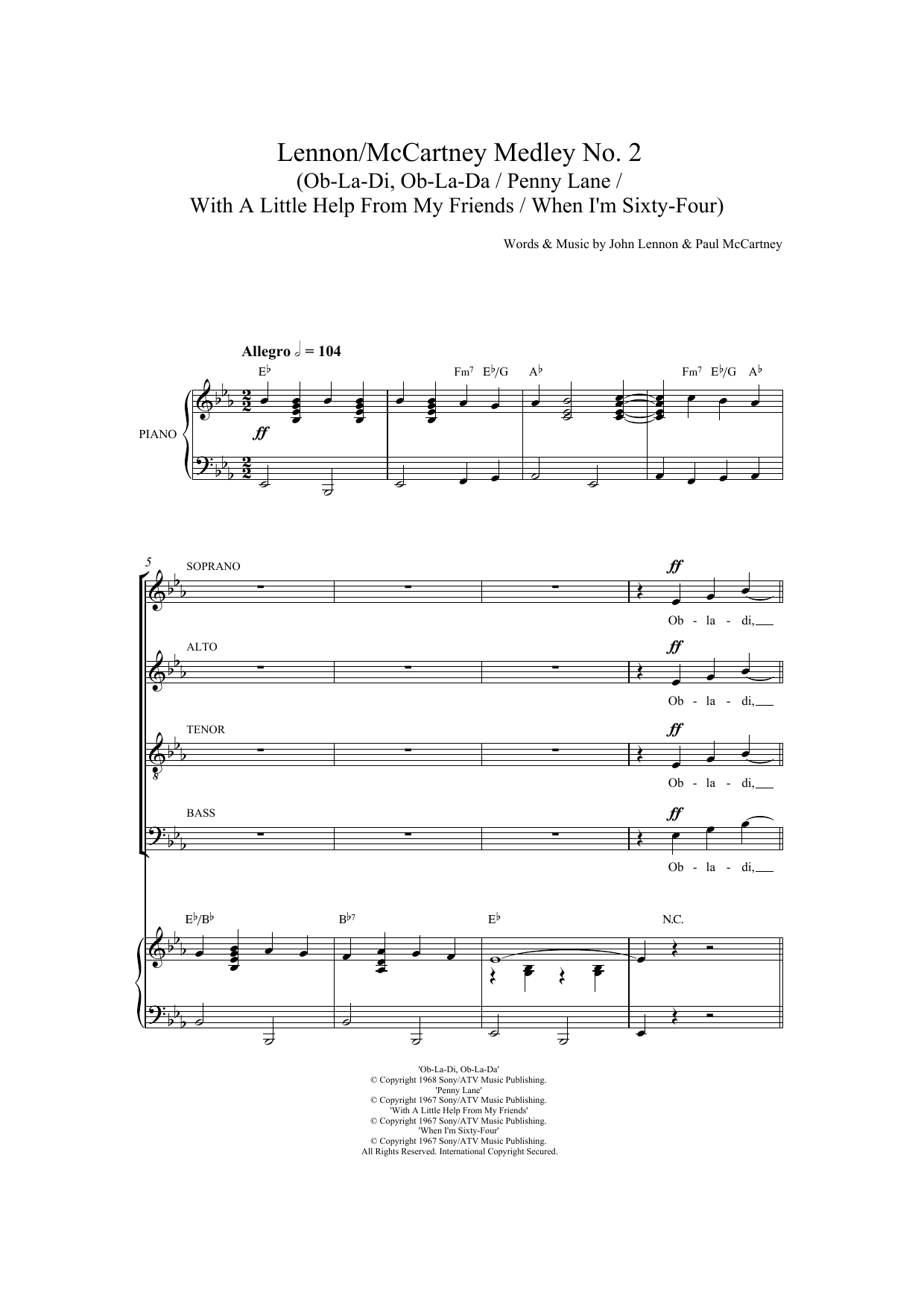 The Beatles Lennon / McCartney Medley No. 2 sheet music notes and chords arranged for SATB Choir
