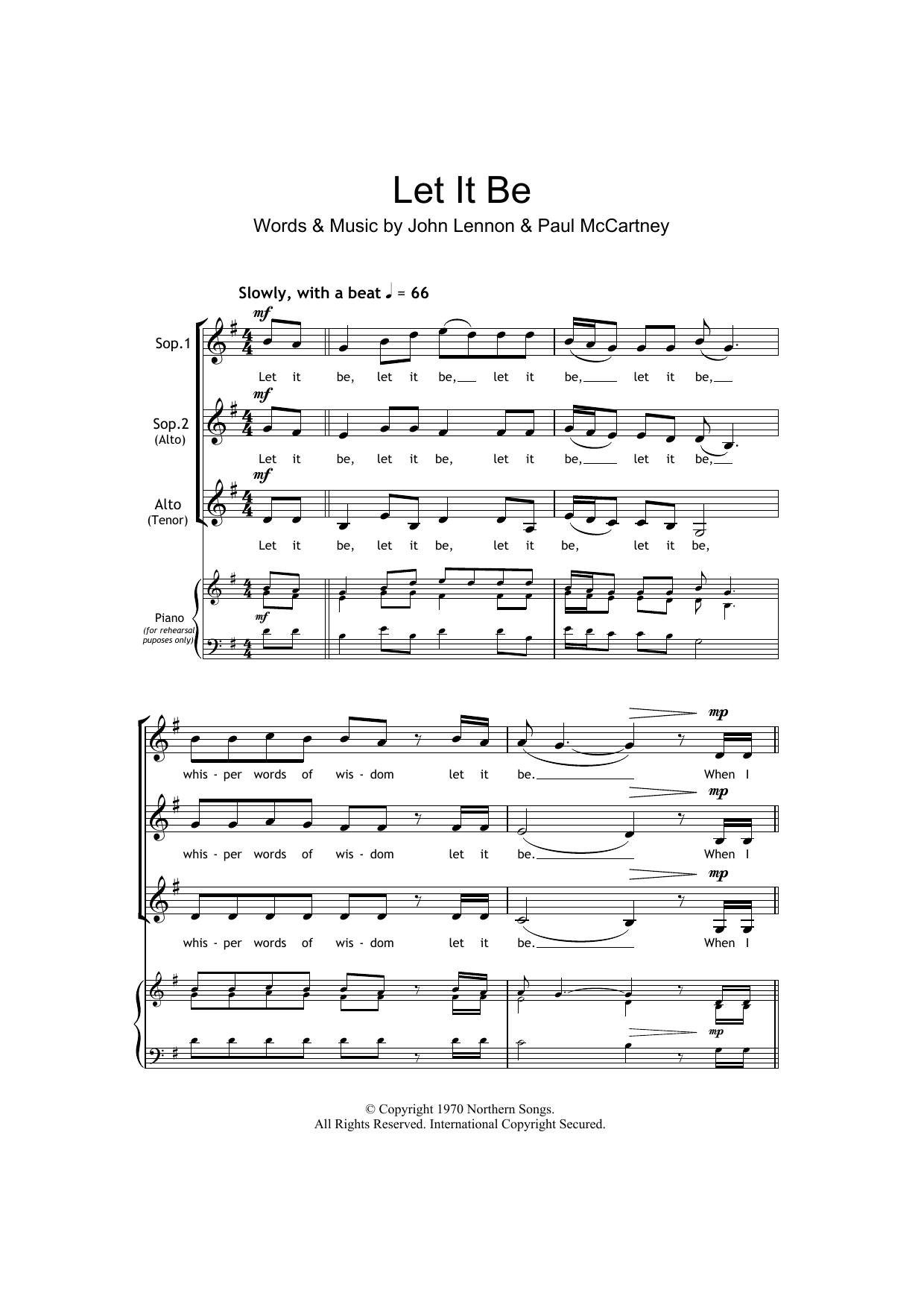 The Beatles Let It Be (arr. Barrie Carson Turner) sheet music notes and chords arranged for SSA Choir