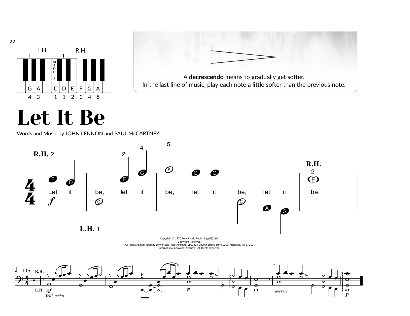 The Beatles Let It Be (arr. Brittany McCorriston) sheet music notes and chords arranged for Very Beginner Piano