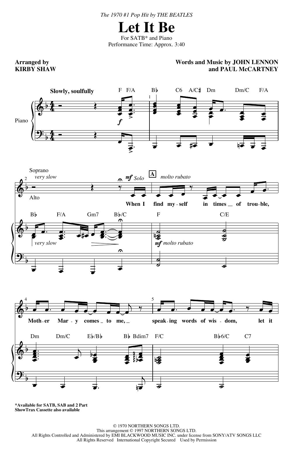 The Beatles Let It Be (arr. Kirby Shaw) sheet music notes and chords arranged for SATB Choir