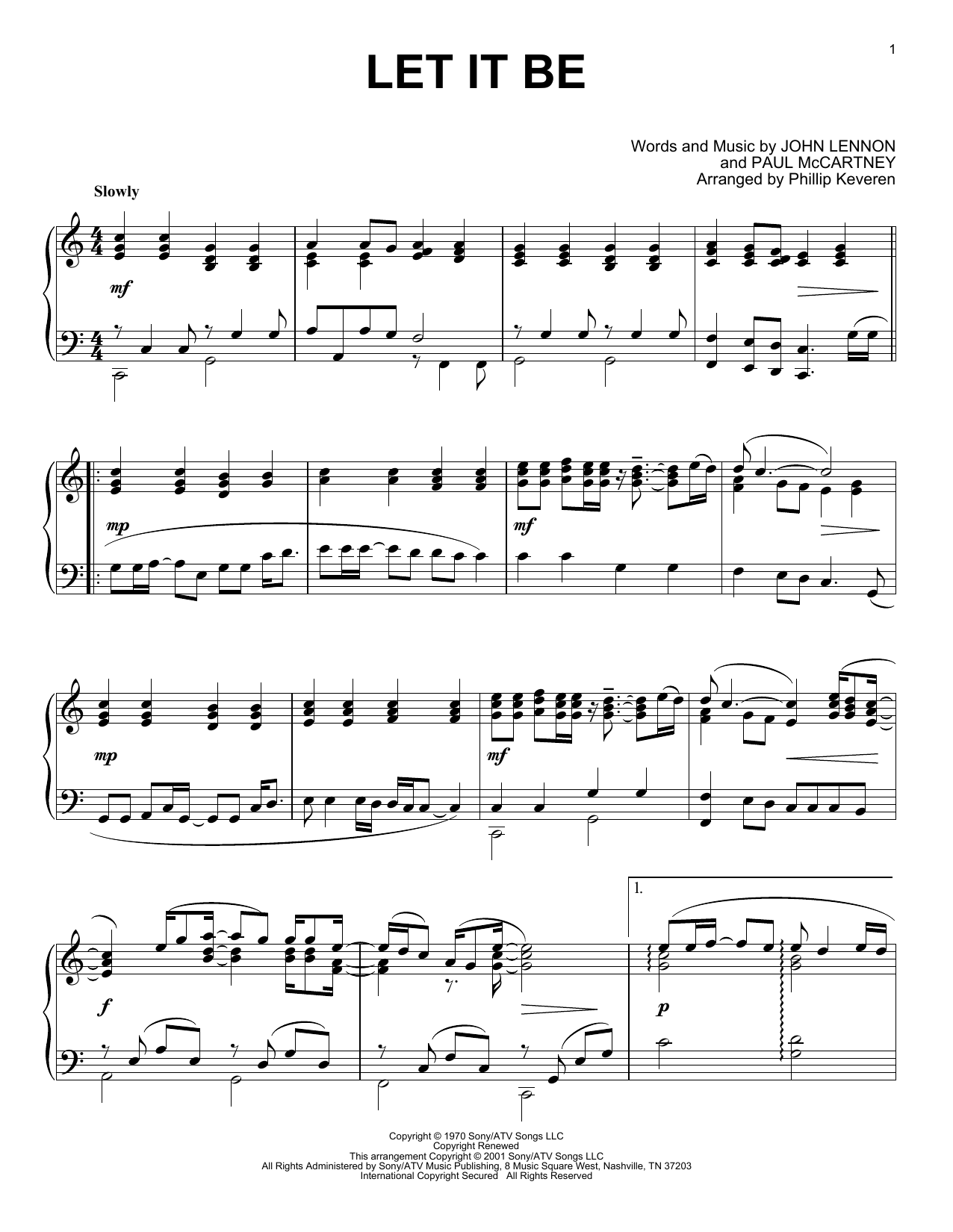 The Beatles Let It Be (arr. Phillip Keveren) sheet music notes and chords arranged for Easy Piano