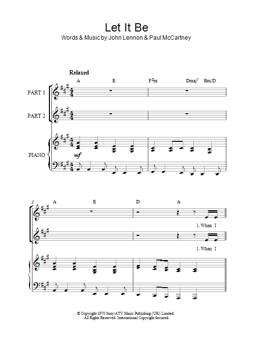 The Beatles Let It Be (arr. Rick Hein) sheet music notes and chords arranged for 2-Part Choir