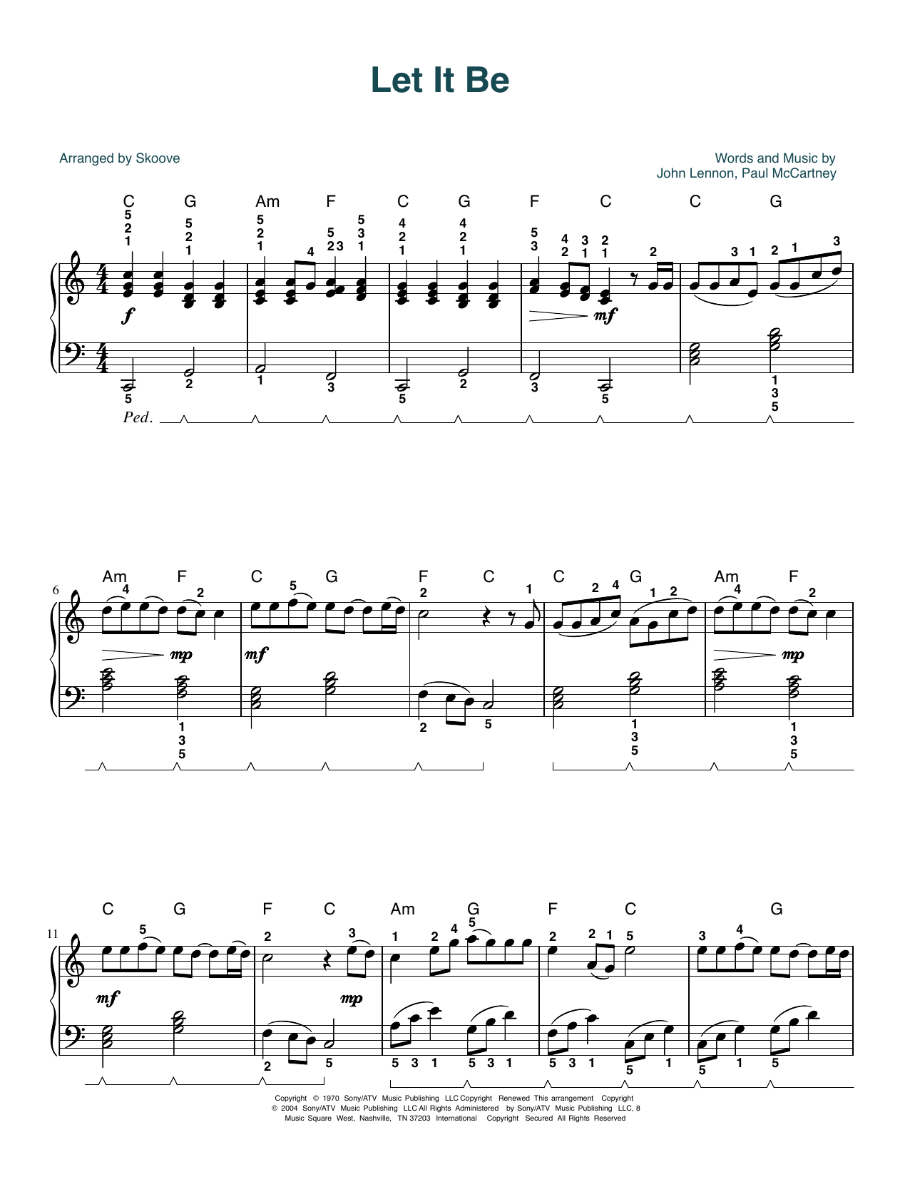 The Beatles Let It Be (arr. Skoove) sheet music notes and chords arranged for Piano Solo