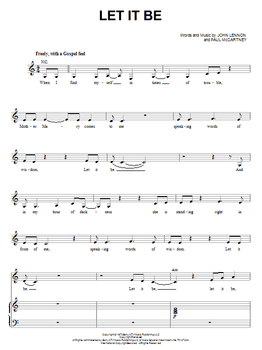 The Beatles Let It Be (from Across The Universe) sheet music notes and chords arranged for Piano & Vocal