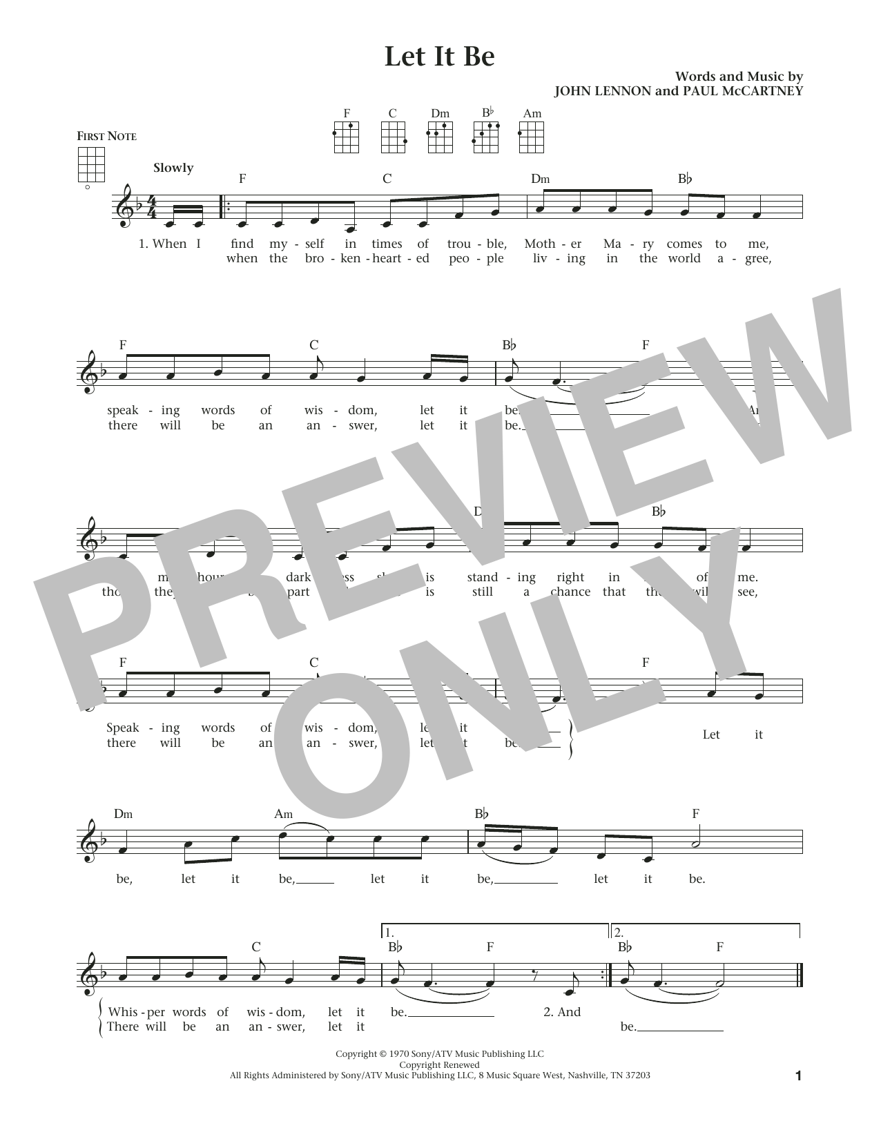 The Beatles Let It Be (from The Daily Ukulele) (arr. Liz and Jim Beloff) sheet music notes and chords arranged for Ukulele