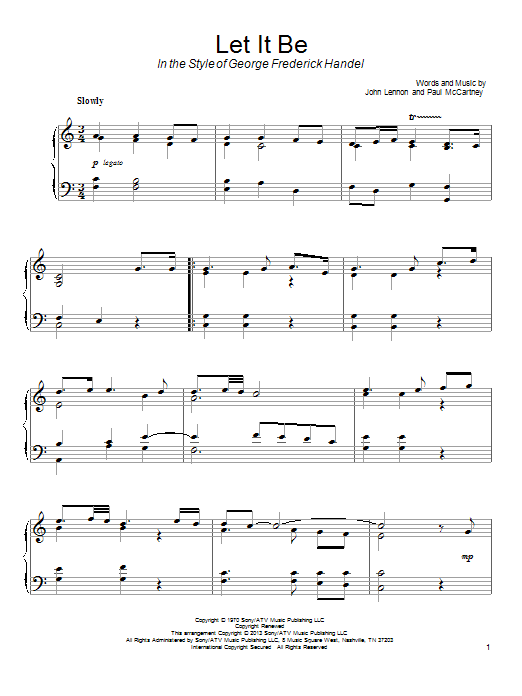 The Beatles Let It Be (in the style of George Friderick Handel) sheet music notes and chords arranged for Piano Solo