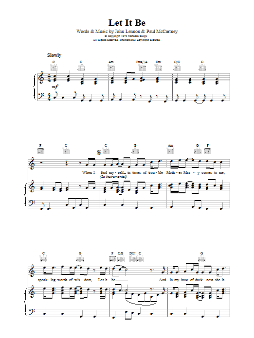 The Beatles Let It Be sheet music notes and chords arranged for Easy Guitar
