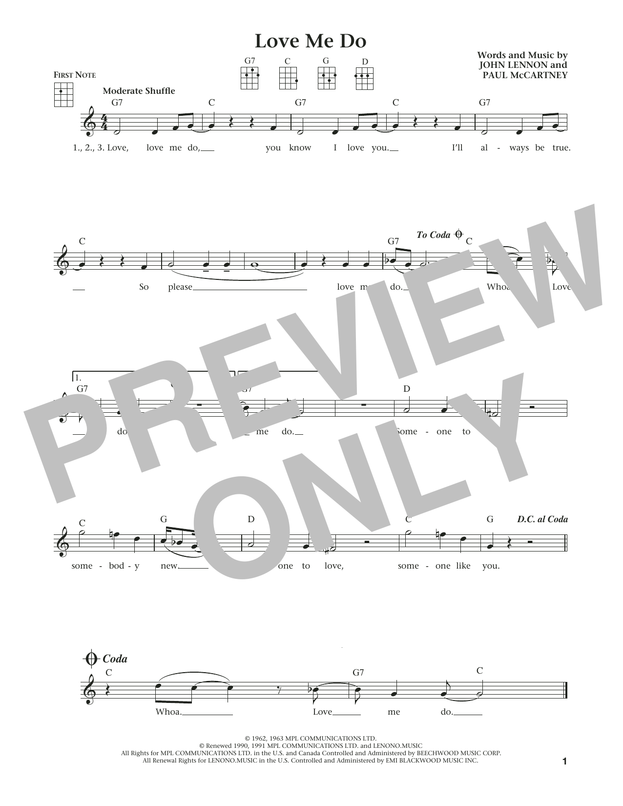 The Beatles Love Me Do (from The Daily Ukulele) (arr. Liz and Jim Beloff) sheet music notes and chords arranged for Ukulele