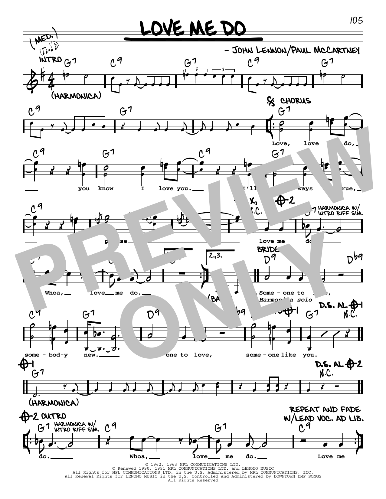 The Beatles Love Me Do [Jazz version] sheet music notes and chords arranged for Real Book – Melody, Lyrics & Chords