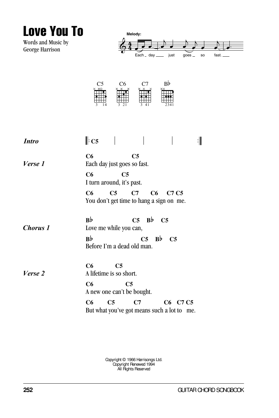 The Beatles Love You To sheet music notes and chords arranged for Easy Guitar