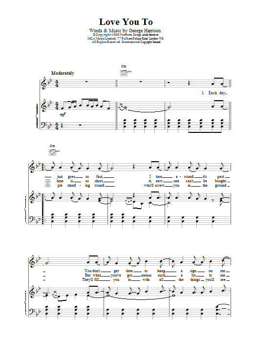The Beatles Love You Too sheet music notes and chords arranged for Piano, Vocal & Guitar Chords
