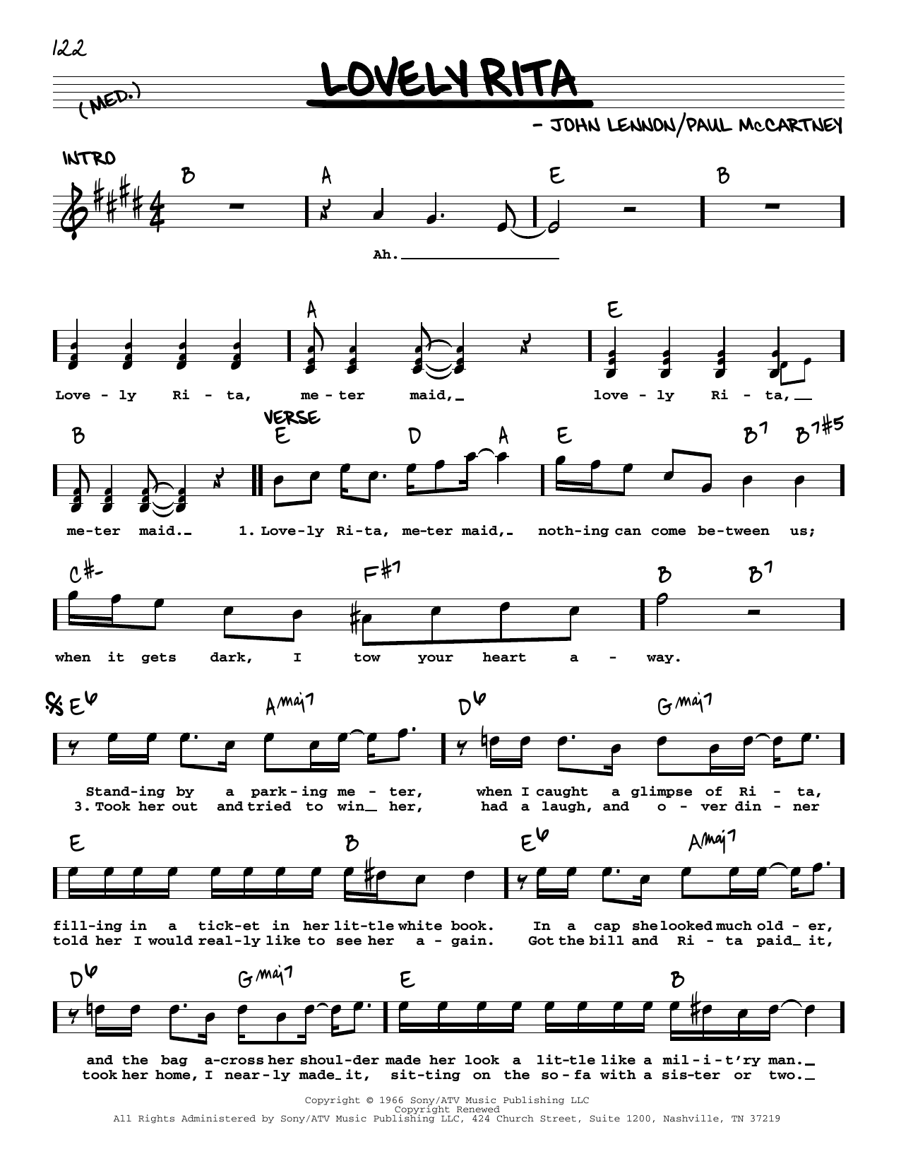 The Beatles Lovely Rita [Jazz version] sheet music notes and chords arranged for Real Book – Melody, Lyrics & Chords