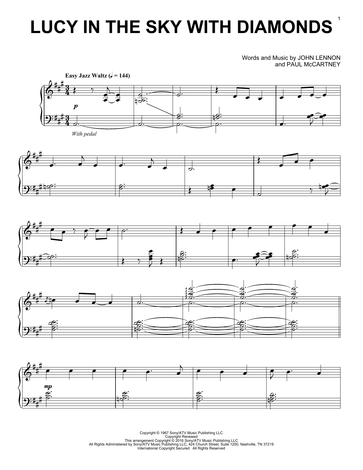 The Beatles Lucy In The Sky With Diamonds [Jazz version] sheet music notes and chords arranged for Piano Solo