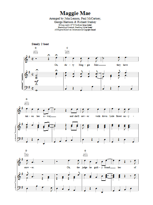 The Beatles Maggie Mae sheet music notes and chords arranged for Piano, Vocal & Guitar Chords
