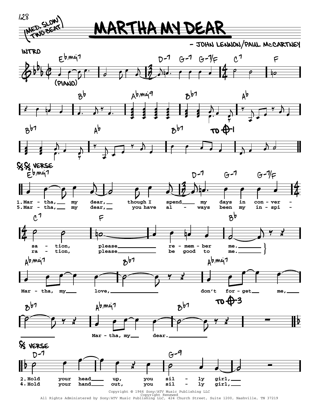 The Beatles Martha My Dear [Jazz version] sheet music notes and chords arranged for Real Book – Melody, Lyrics & Chords