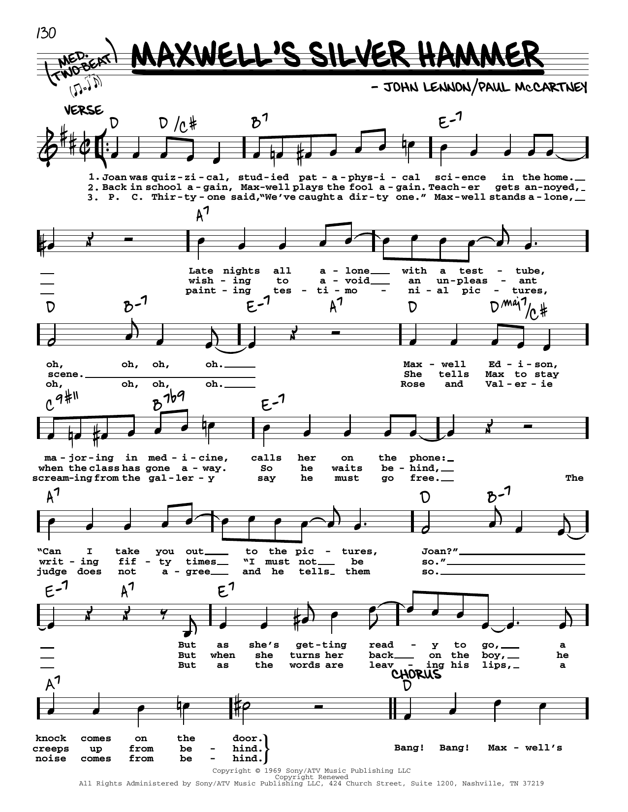 The Beatles Maxwell's Silver Hammer [Jazz version] sheet music notes and chords arranged for Real Book – Melody, Lyrics & Chords