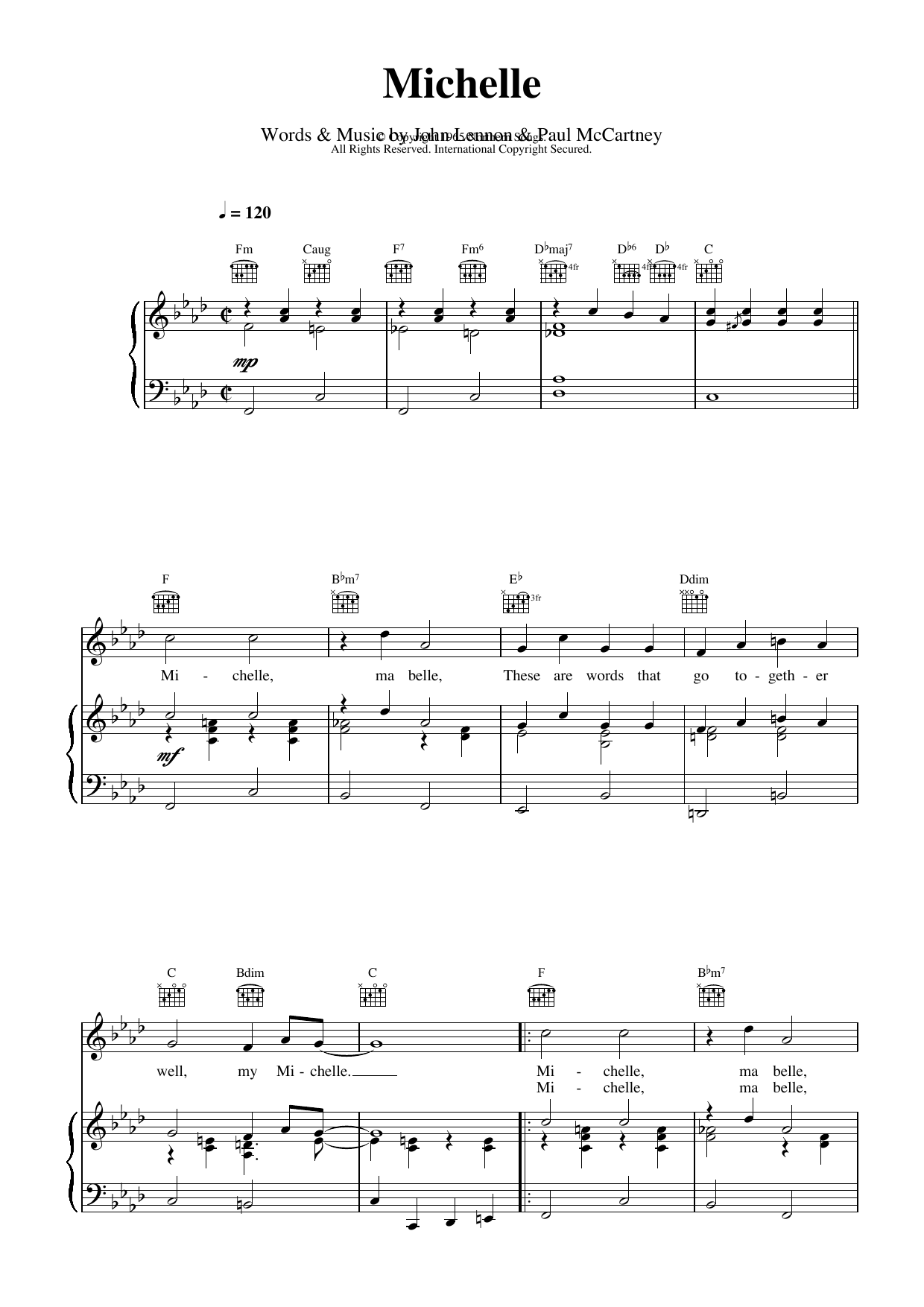 The Beatles Michelle sheet music notes and chords arranged for Marimba Solo