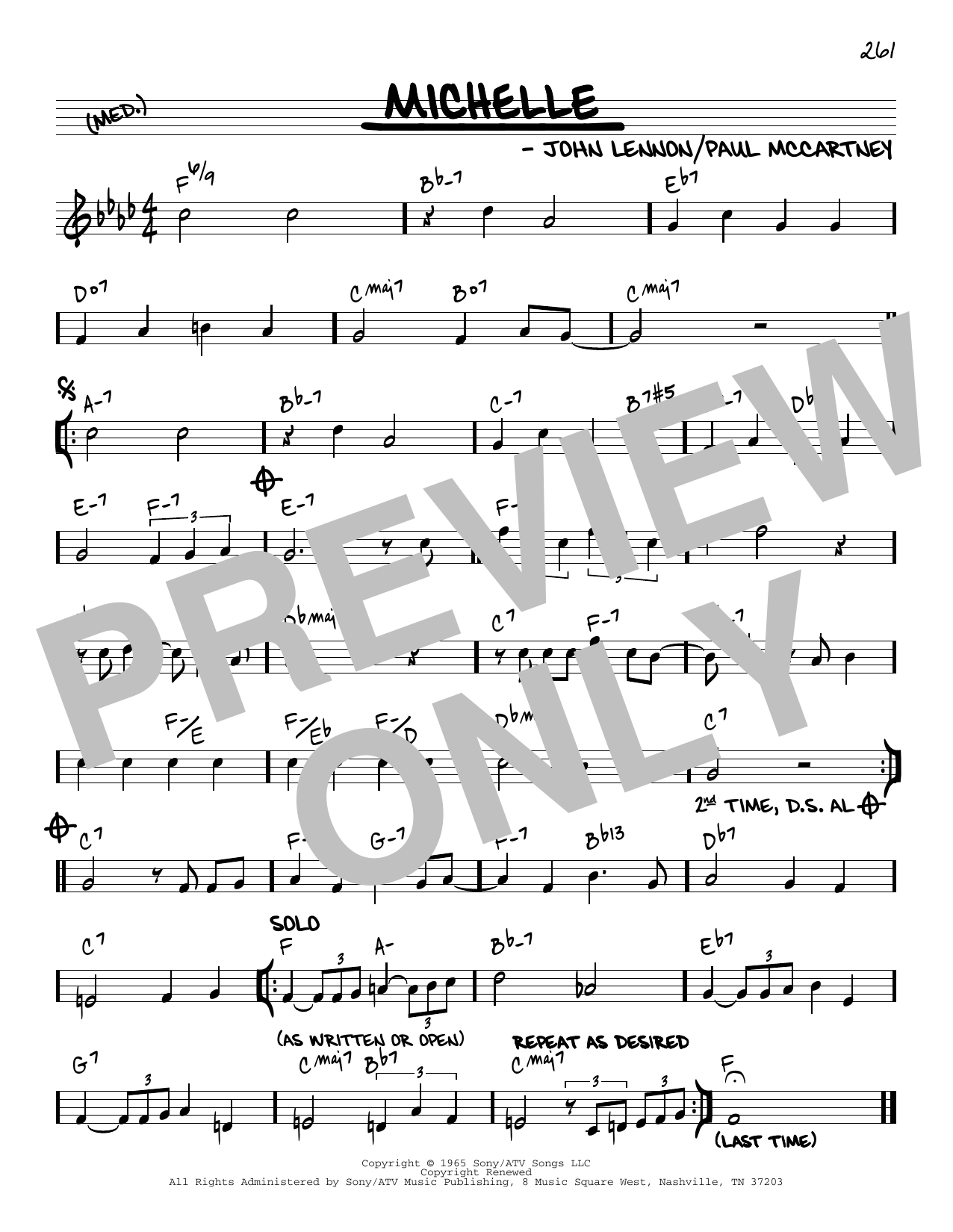 The Beatles Michelle [Reharmonized version] (arr. Jack Grassel) sheet music notes and chords arranged for Real Book – Melody & Chords