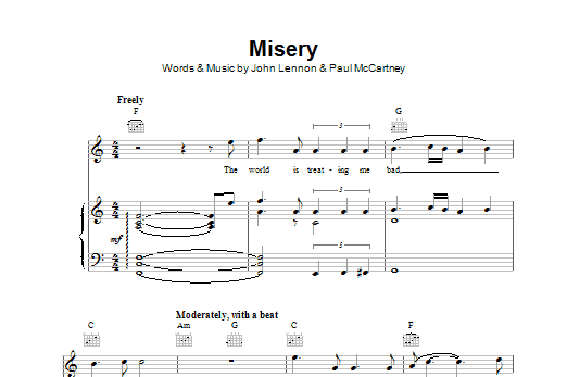The Beatles Misery sheet music notes and chords arranged for Piano, Vocal & Guitar Chords