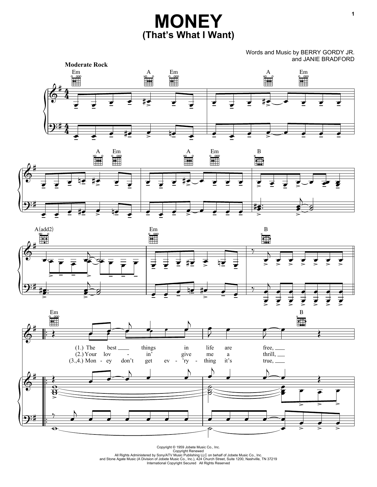 The Beatles Money (That's What I Want) sheet music notes and chords arranged for Keyboard Transcription