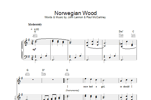 The Beatles Norwegian Wood sheet music notes and chords arranged for Piano, Vocal & Guitar Chords