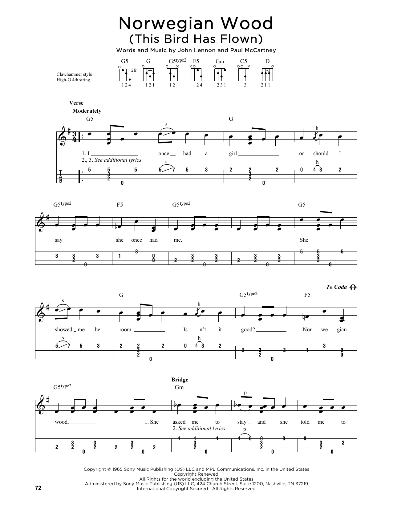 The Beatles Norwegian Wood (This Bird Has Flown) (arr. Jim Schustedt) sheet music notes and chords arranged for Ukulele