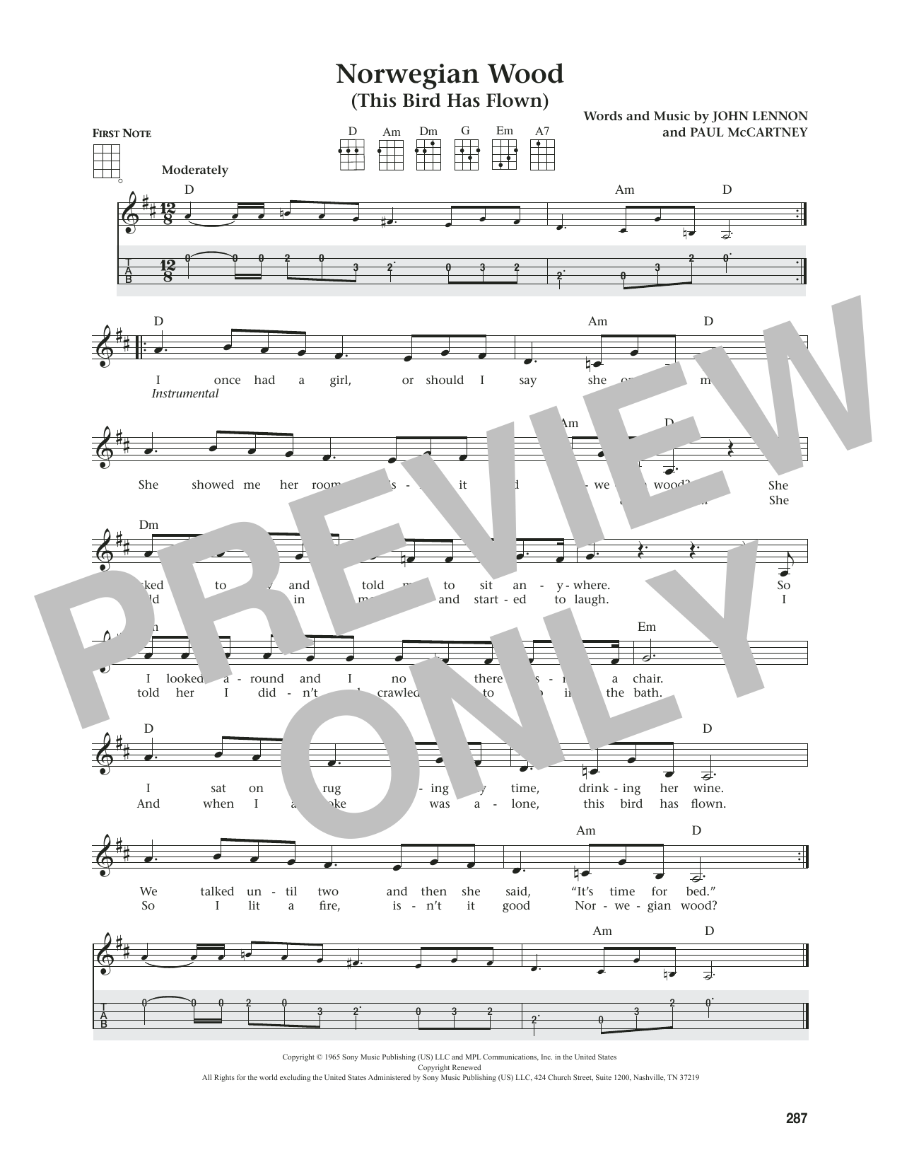 The Beatles Norwegian Wood (This Bird Has Flown) (from The Daily Ukulele) (arr. Jim Beloff) sheet music notes and chords arranged for Ukulele