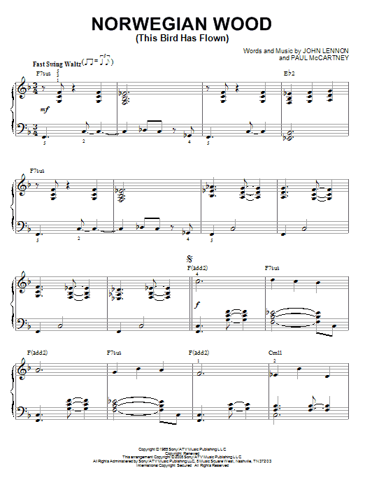 The Beatles Norwegian Wood (This Bird Has Flown) [Jazz version] (arr. Brent Edstrom) sheet music notes and chords arranged for Piano Solo