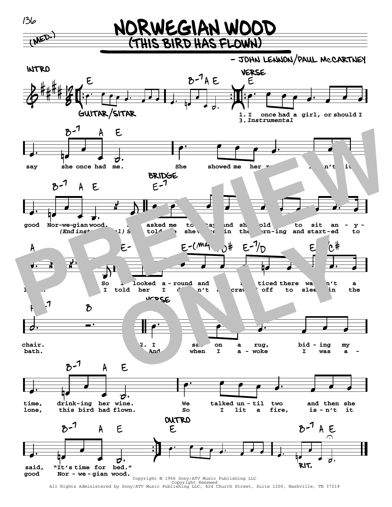 The Beatles Norwegian Wood (This Bird Has Flown) [Jazz version] sheet music notes and chords arranged for Real Book – Melody, Lyrics & Chords