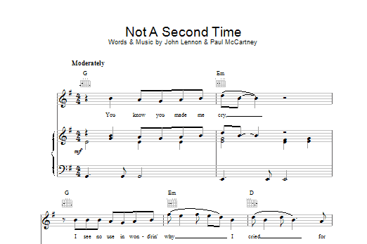The Beatles Not A Second Time sheet music notes and chords arranged for Guitar Chords/Lyrics