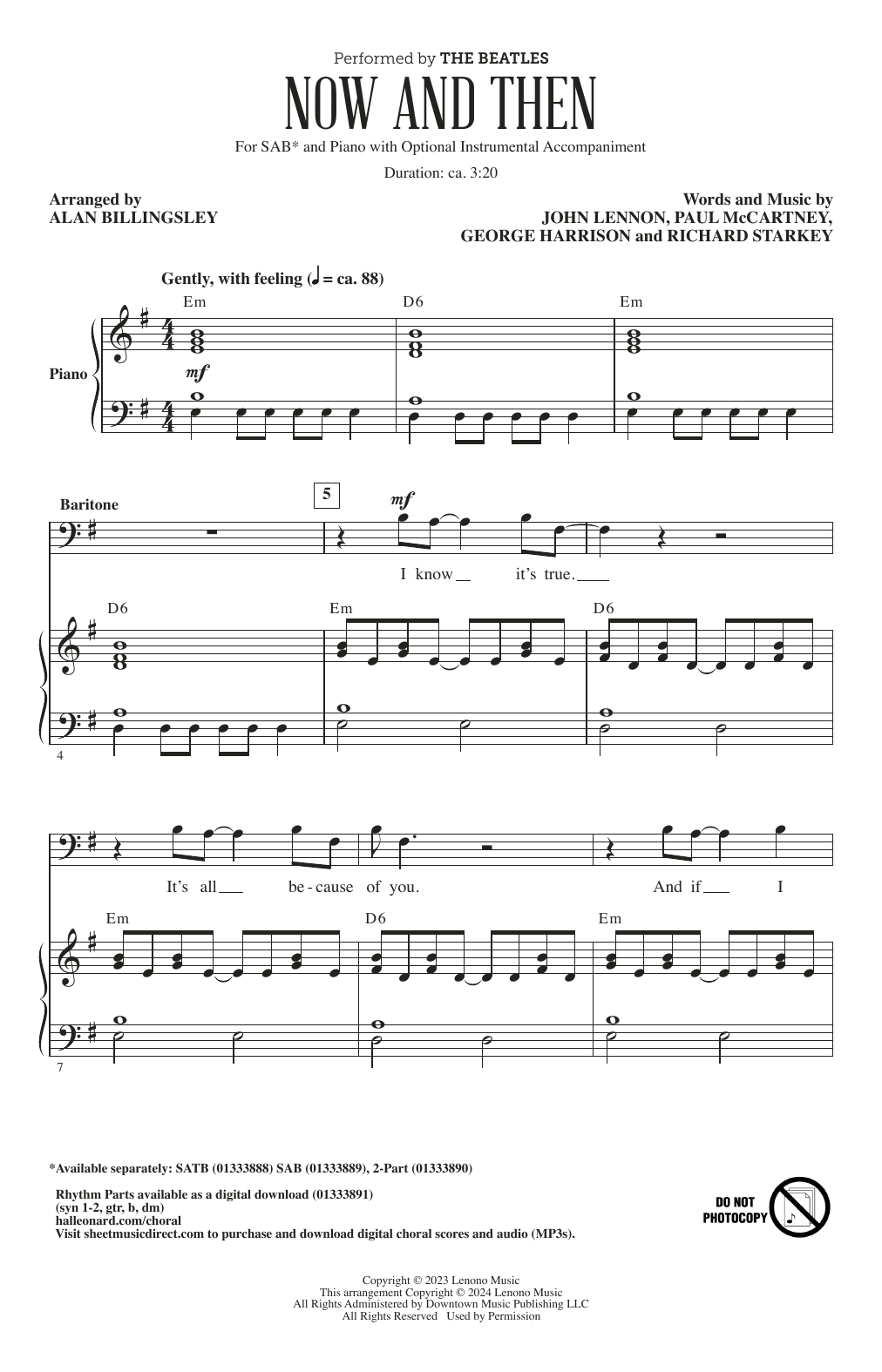 The Beatles Now And Then (arr. Alan Billingsley) sheet music notes and chords arranged for SATB Choir