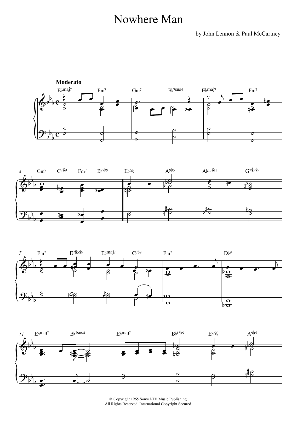 The Beatles Nowhere Man (jazz version) sheet music notes and chords arranged for Piano Solo