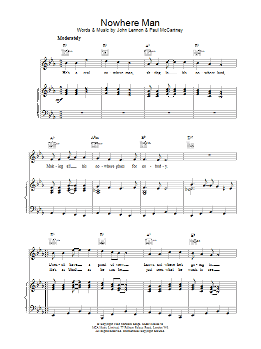 The Beatles Nowhere Man sheet music notes and chords arranged for Guitar Ensemble
