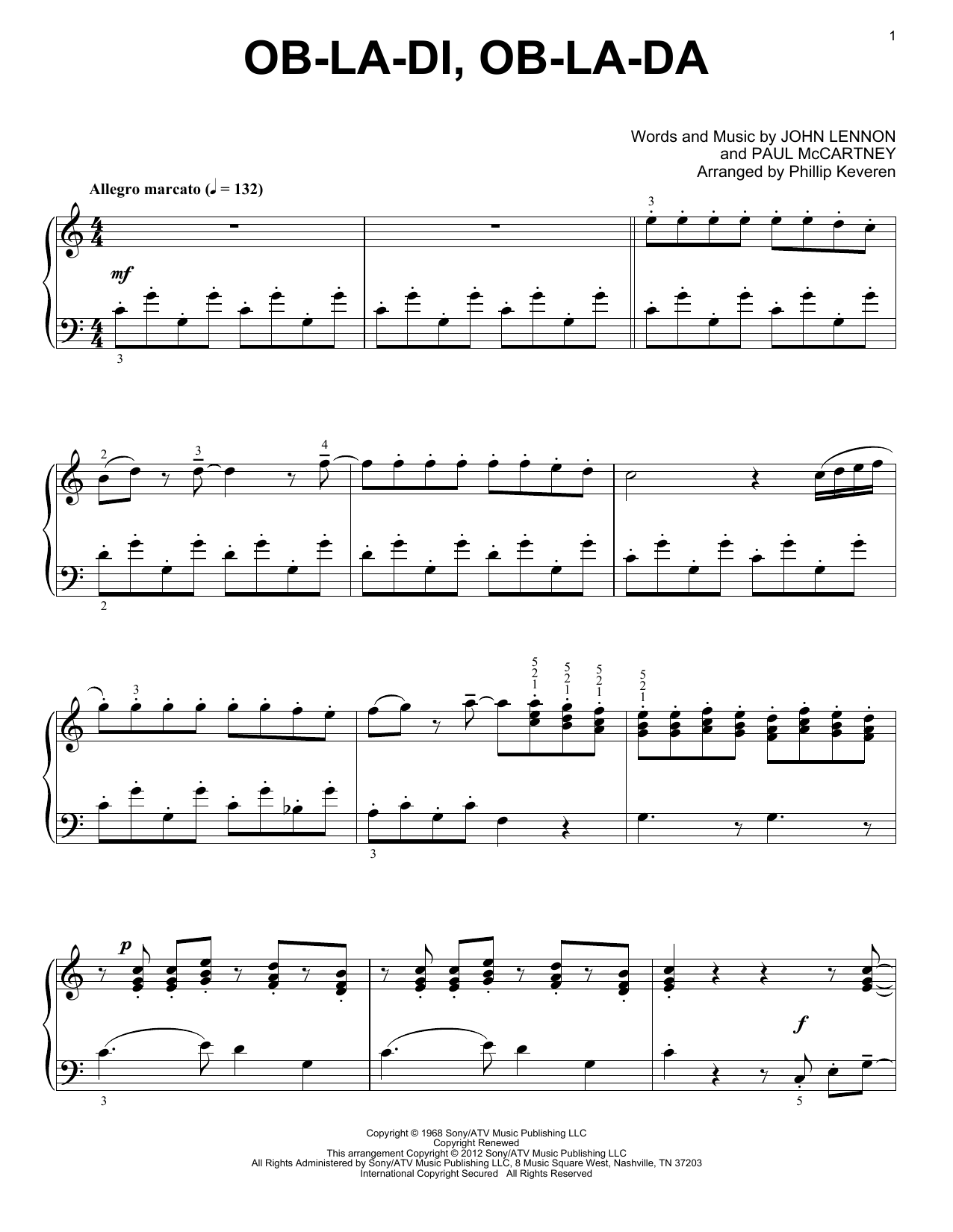 The Beatles Ob-La-Di, Ob-La-Da [Classical version] (arr. Phillip Keveren) sheet music notes and chords arranged for Easy Piano