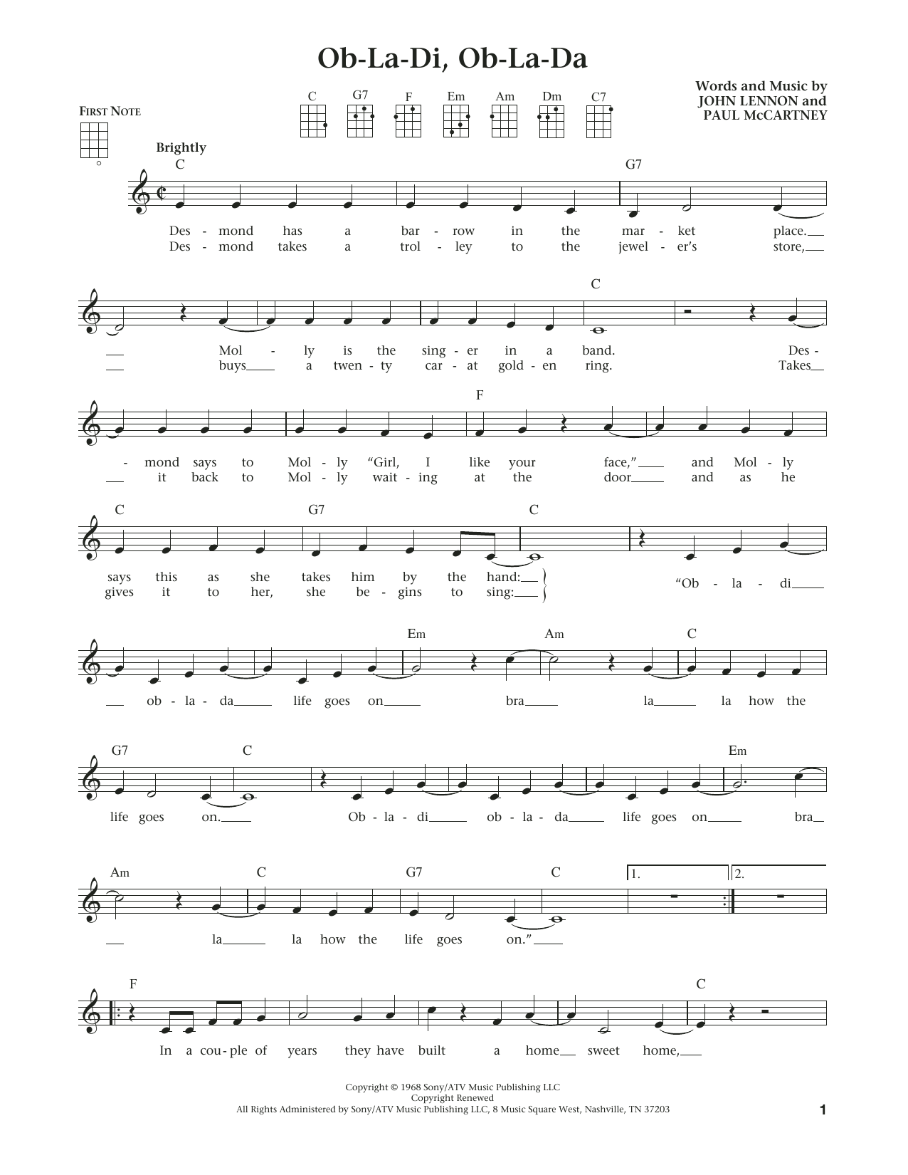 The Beatles Ob-La-Di, Ob-La-Da (from The Daily Ukulele) (arr. Liz and Jim Beloff) sheet music notes and chords arranged for Ukulele