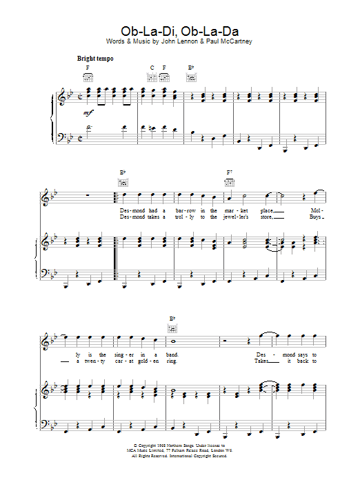 The Beatles Ob-La-Di, Ob-La-Da sheet music notes and chords arranged for French Horn Solo