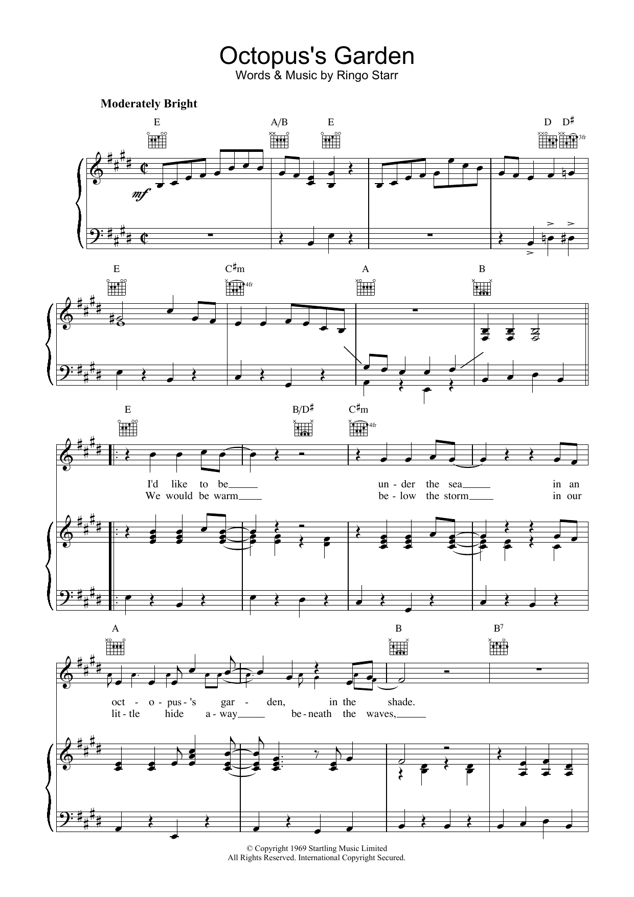The Beatles Octopus's Garden sheet music notes and chords arranged for Super Easy Piano