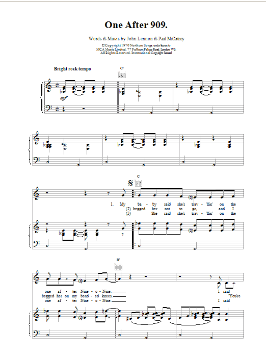 The Beatles One After 909 sheet music notes and chords arranged for Guitar Chords/Lyrics