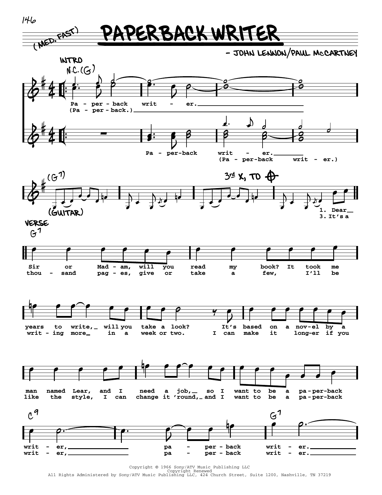 The Beatles Paperback Writer [Jazz version] sheet music notes and chords arranged for Real Book – Melody, Lyrics & Chords